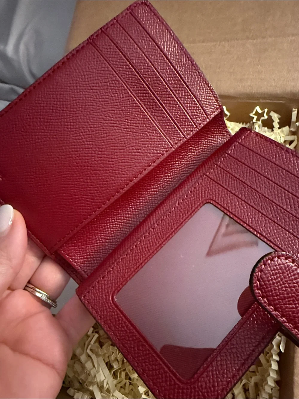 Coach Red Saffiano Leather Snap Wallet with Gold Logo